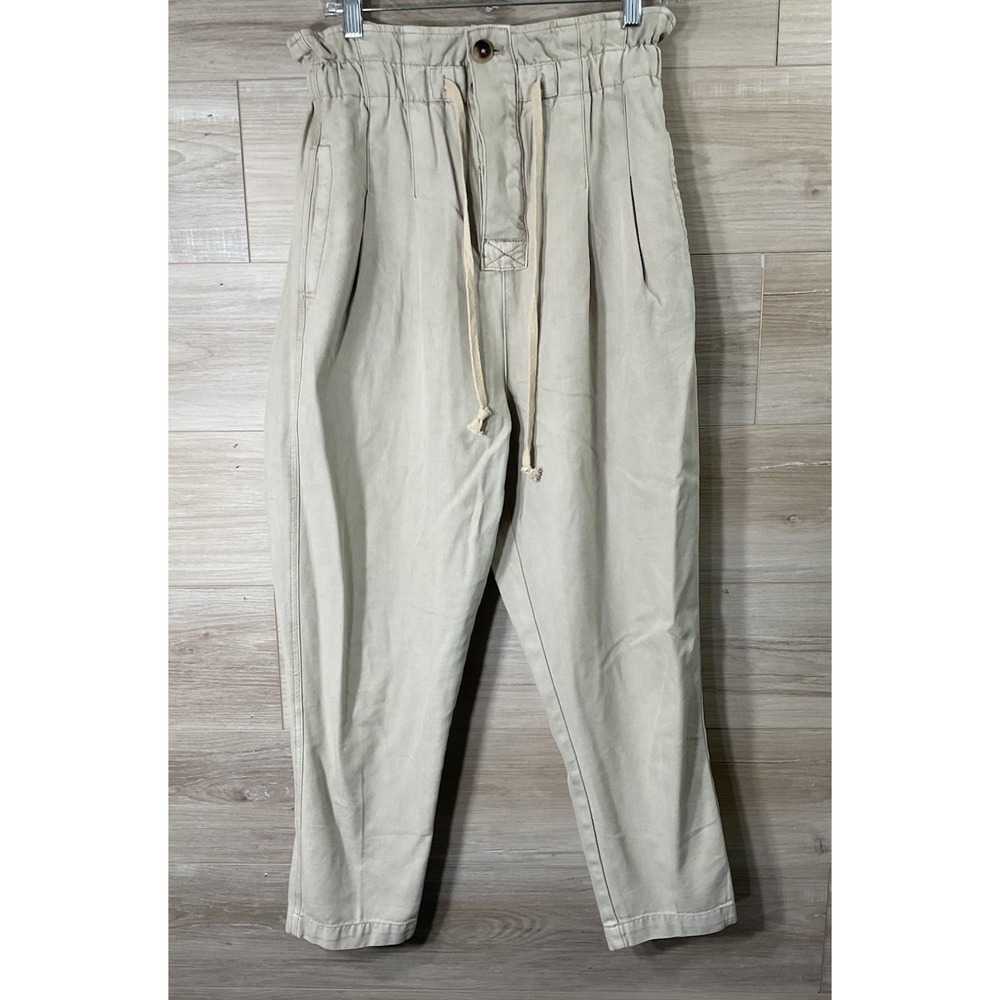 Free People Pants Womens Small Margate Pleated Trouser Beige Tan Boho Casual